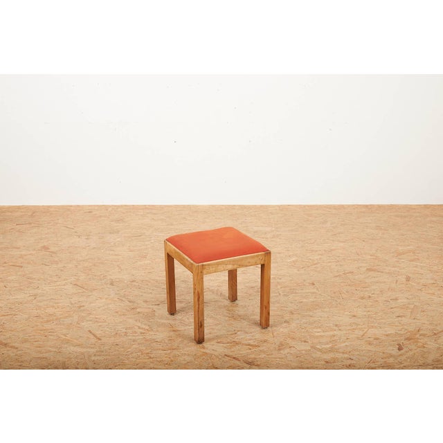 Wood Wooden Stool with Red Seat Cushion from Horgenglarus For Sale - Image 7 of 10