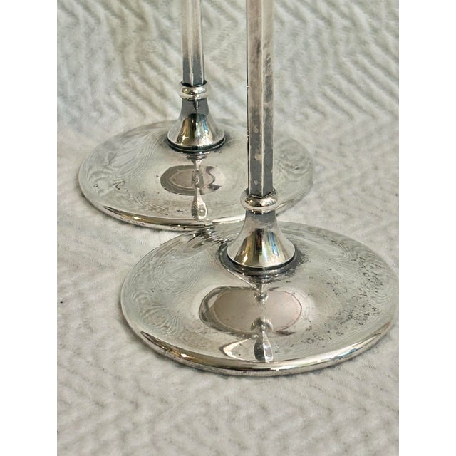 1970s Vintage 1970’s Italian Silver Plate Tall Candleholders With a Set of 12 Candles For Sale - Image 5 of 9