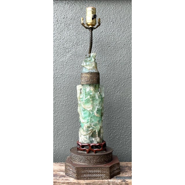 Mid 20th Century Vintage Asian Carved Jadite Lamp For Sale - Image 5 of 12