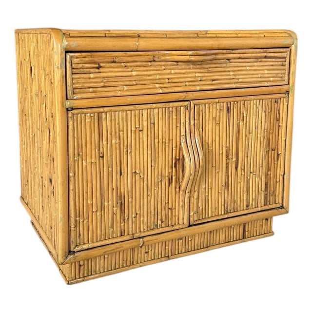 Vintage Refinished Coastal Organic Modern Split Rattan Nightstand or Chest For Sale