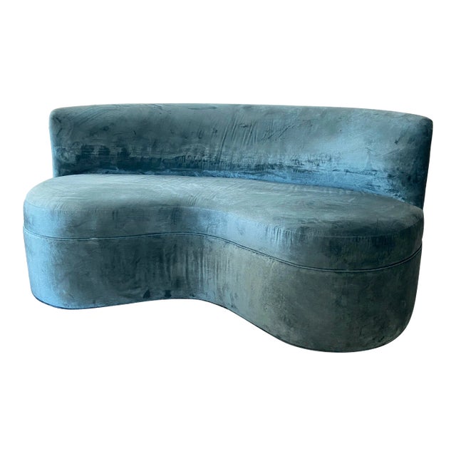 Teal Silk Velvet Curved Sofa For Sale