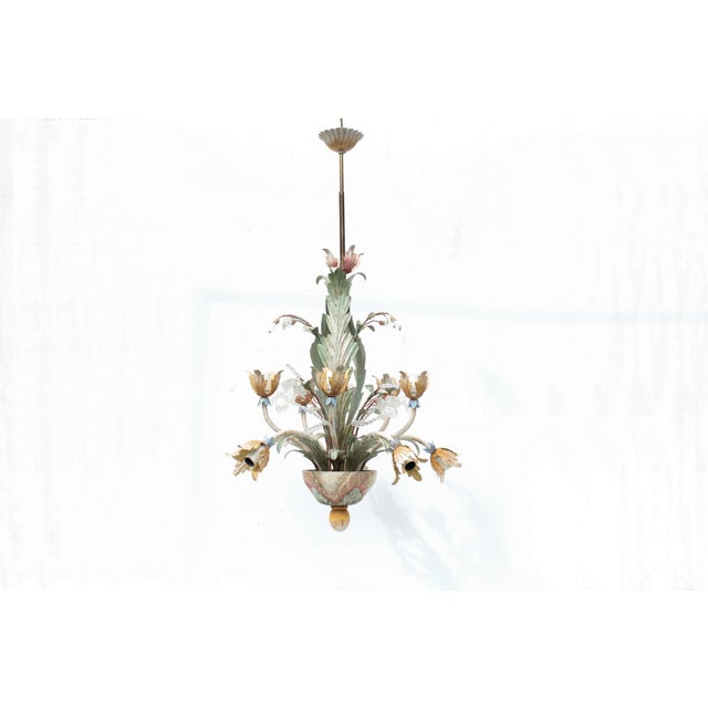 Silver Floral Chandelier in Pastel Colors with Crystal Glass, 1970s For Sale - Image 8 of 18