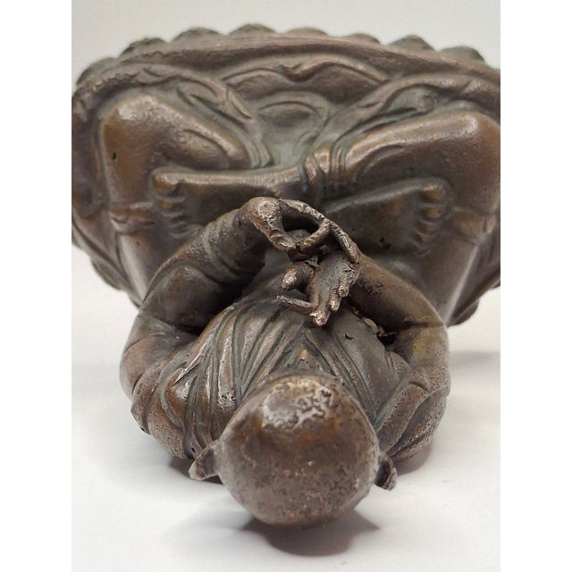 18th Century 18thC Tibetan Bronze Lama Statue - Heavy 10oz Portrait Monk Dharmachakra Mudra For Sale - Image 5 of 18