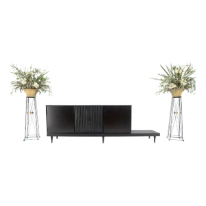 Black Lacquer Ebonized Tambour Doors Credenza Dresser on Platform Brass Base