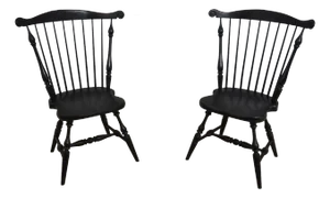 Pair Black Painted Comb Back Windsor Armchairs