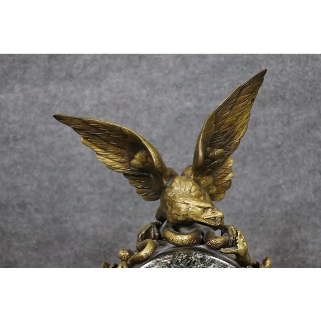 Bronze Beautiful Quality Marble and Bronze Signed Three Piece 1920s Era Clock Set For Sale - Image 8 of 18