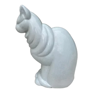 Large Rare White Faience Cat Art Deco Jacques Adnet