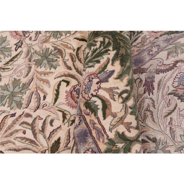 Beige Shabby Chic 1990's Floral Pak-Persian Beige/Green Wool Round Rug- 8'1'' X 8'2'' For Sale - Image 8 of 9