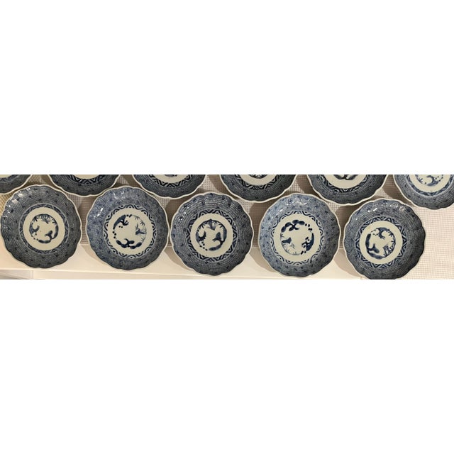 Antique Blue and White Plates - Set of 11 - Scalloped Edge - 8.25" Round - End Edo or Beginning Meiji Period For Sale - Image 17 of 18