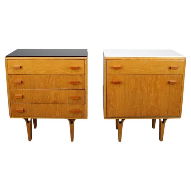Mid-Century Maple Nightstands with Black and White Tops by František Mezulaník, 1960s, Set of 2 For Sale - Image 18 of 18