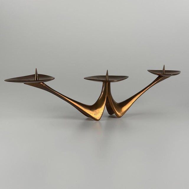 Brown Vintage Three-Light Brass Candelabra by Klaus Ullrich, Germany, 1950s For Sale - Image 8 of 10