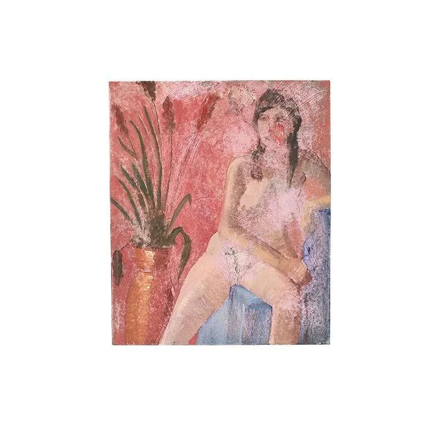 Tall Portrait Nude and Botanical Motif Painting of a Woman in Pink, Clair Seglem For Sale - Image 9 of 9
