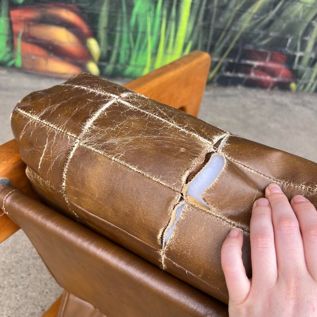 Brown Brown Checkerboard Leather Arm Chair in the Style of Lou Hodges For Sale - Image 8 of 11