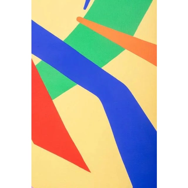 Terryl Best (American, XX) "Ribbons VIII" oil painting on canvas depicting a Minimalist abstract polychrome composition on...