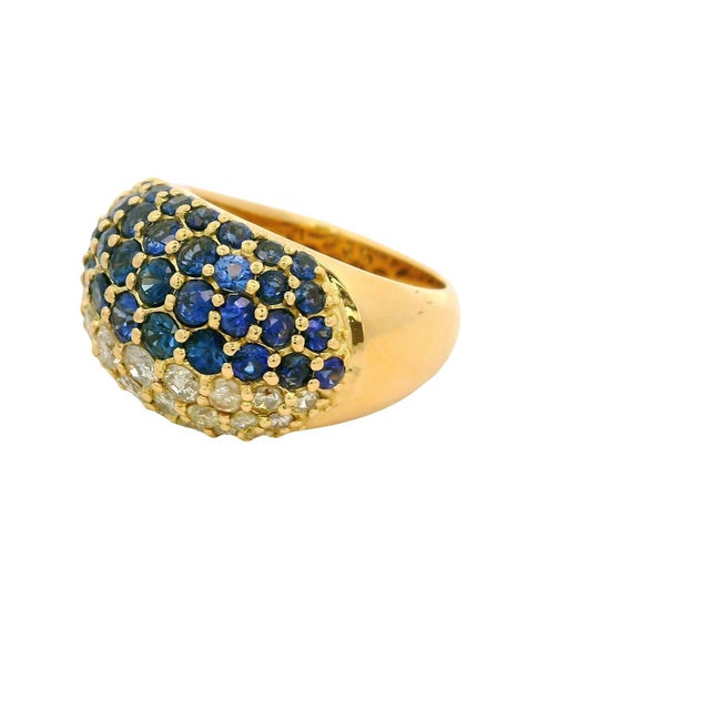 Early 21st Century Sapphire Diamond 18k Yellow Gold Pave Ring, Size 6.75 For Sale - Image 5 of 6