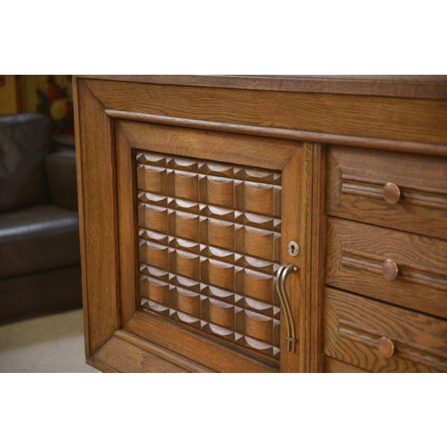 Brutalist Oak Sideboard in the Style of Charles Dudouyt, 1950s For Sale - Image 6 of 14