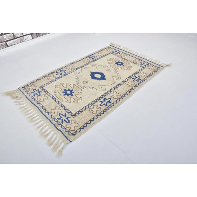 Textile 1960s Unique Wool Faded Small Area Rug For Sale - Image 7 of 11