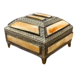 Mid 20th Century Square Moroccan Silver Filigree and Bone Box For Sale