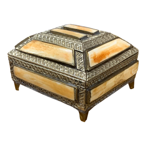 Mid 20th Century Square Moroccan Silver Filigree and Bone Box