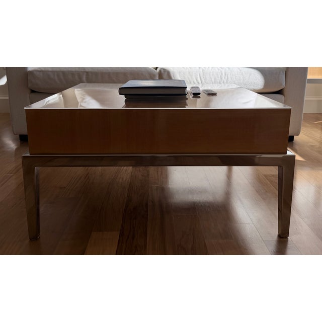 Contemporary Custom-Made Solid Wood Coffee Table With Stainless Steel Finish For Sale - Image 3 of 4