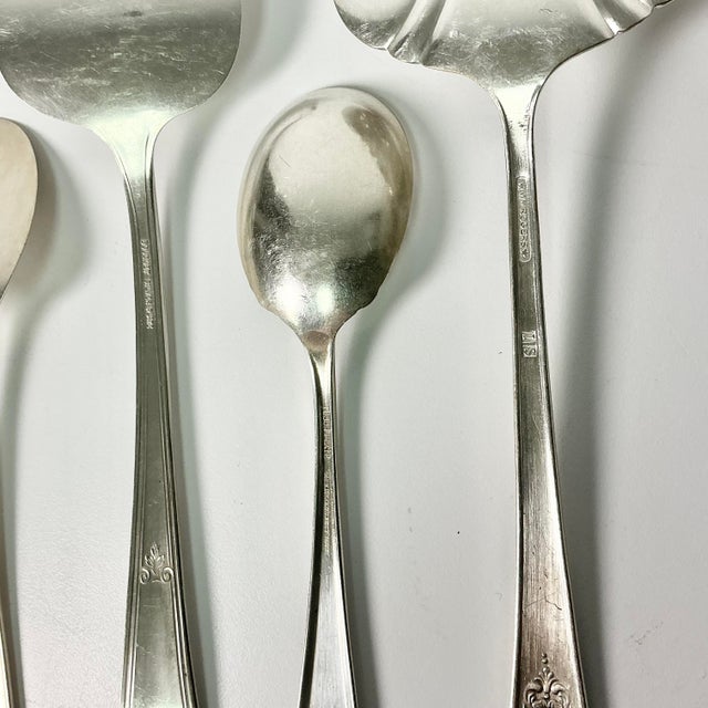 Early 20th Century Art Deco Hollywood Regency Silverplate Serving Utensils - Set of 6. For Sale - Image 13 of 14