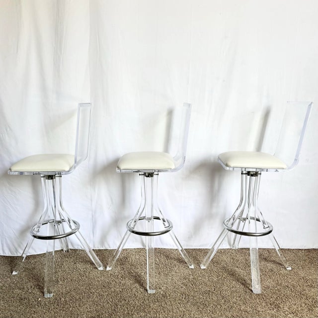 Postmodern Vintage Postmodern Lucite and Chrome Stools - A Pair For Sale - Image 3 of 9