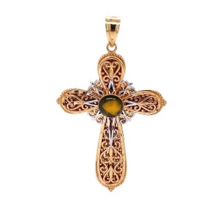 25363 - Filigree 14k Gold Mustard Seed & Prayer Cross Charm Pendant For Sale