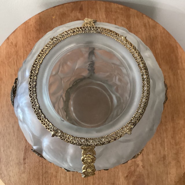 Early 20th Century Antique Frosted Sculpted Vase W/ French Gold Metal Filigree and Cameo Medallion For Sale - Image 5 of 12