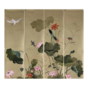 Lotus Hand Painted Wallpaper Bedroom Wall Panels - 4 Panels