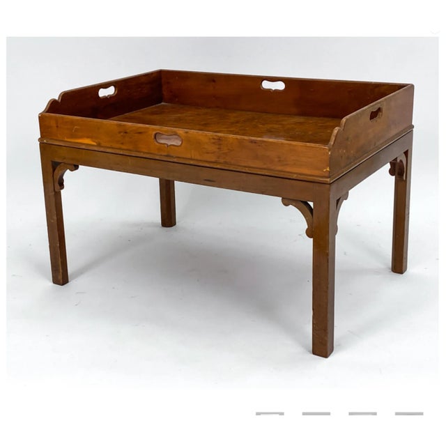 Late 20th Century Regency Style Burl Wood Butler’s Tray-Top Table For Sale - Image 13 of 13