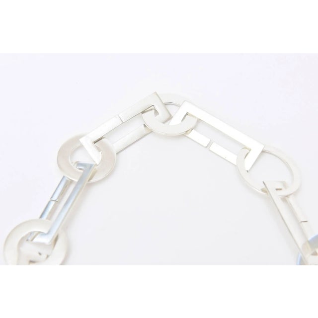 Vintage Sterling Silver Circle and Rectangle Modernist Link Chain Necklace, 1960's For Sale - Image 4 of 8