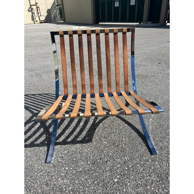 Midcentury Barcelona Style Chair in Stainless Steel and Leather For Sale - Image 9 of 14