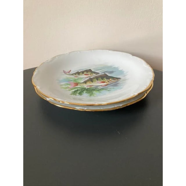 French Vintage French Porcelain Fish Plates- Set of 2 For Sale - Image 3 of 12
