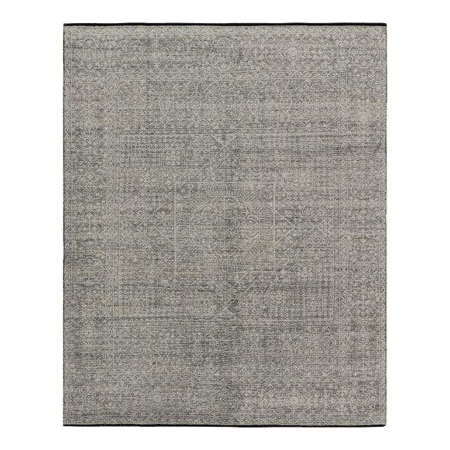 Rug & Kilim’s Mamluk Style Rug with Geometric Floral Patterns in Gray and White - 9x12 For Sale