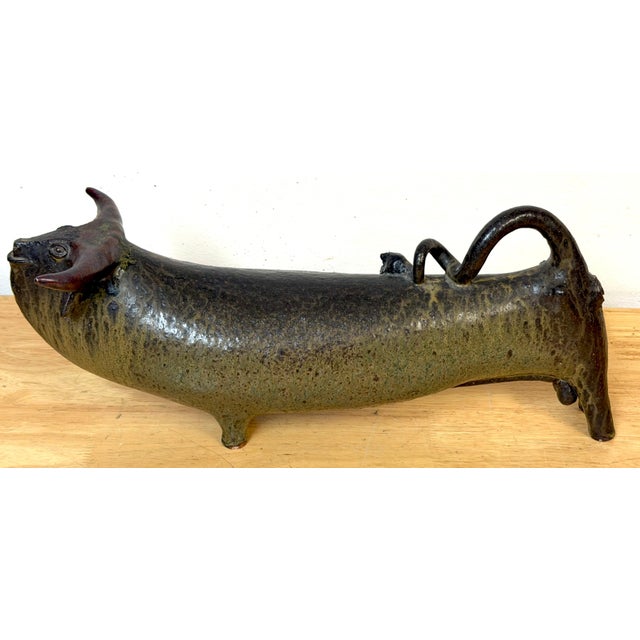 Jorge Mealha (1934-2021) Pottery—Large Bull Sculpture Portugal, late 20th century Dimensions: 17" W × 5.5" D × 7.5" H...
