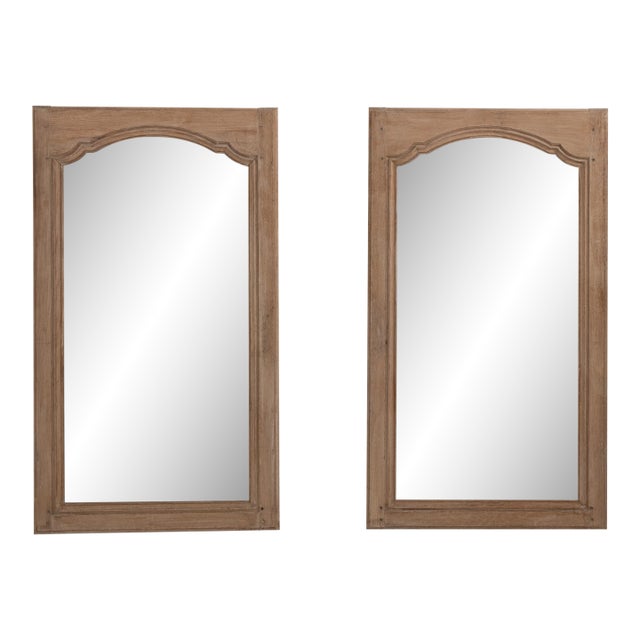 19th Century French Pair of Oak Wall Mirrors, Tall Format For Sale