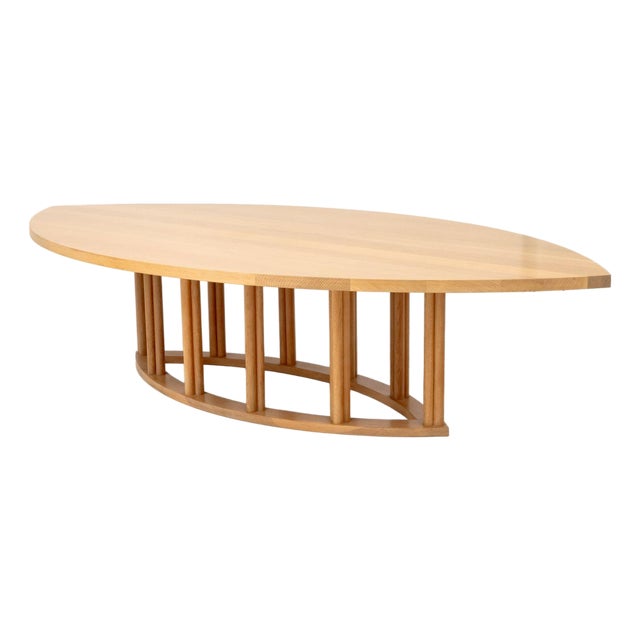 Contemporary Pointed Oval Blonde Wood Dining Table For Sale