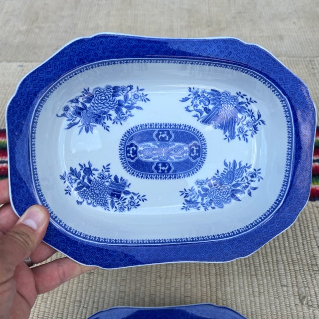 Spode Pair of Copeland Spode Fitzhugh Blue Oval Vegetable Bowls, Circa 1960’s For Sale - Image 4 of 12
