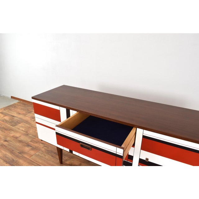 Mid-Century Modern Walnut Sideboard with Hand-Painted Pattern, 1960s For Sale - Image 13 of 15