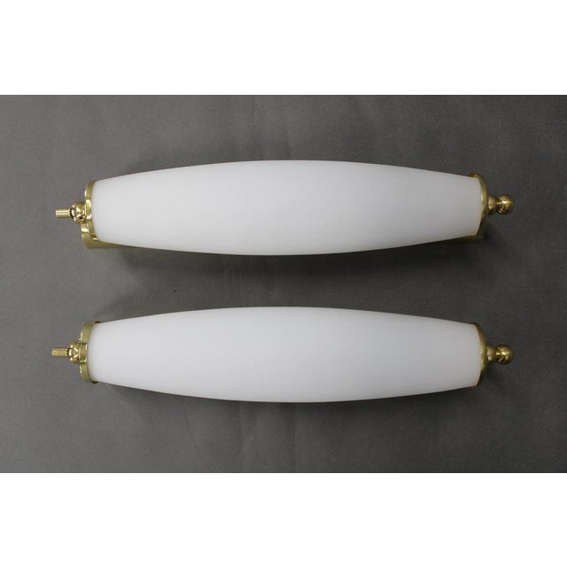Art Deco Italian Brass Wall Lights with Milk Glass, 1940s, Set of 2 For Sale - Image 3 of 10