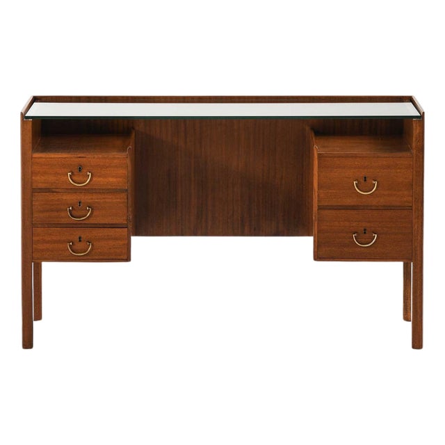 Mahogany, Brass and Glass Desk by Josef Frank, 1950s For Sale