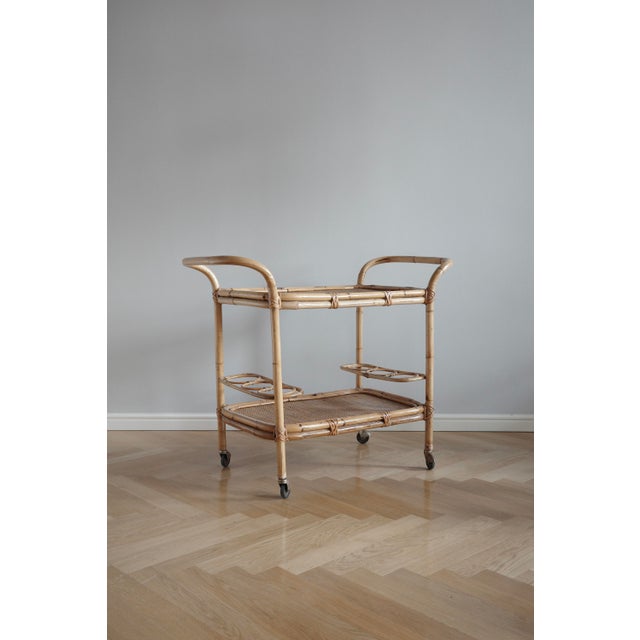 Boho Chic Vintage Rattan and Bamboo Bar Cart, 1980s For Sale - Image 3 of 9
