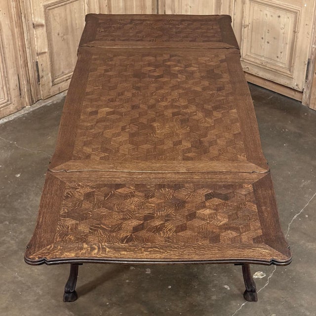 Antique Liegeois Regence Style Carved Oak Parquet Draw Leaf Dining Table For Sale - Image 14 of 18
