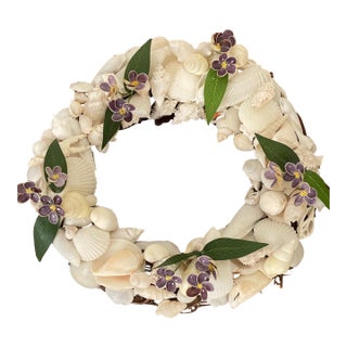 Lovely Purple Violet Flowers Sea Shell Frame Wreath For Sale