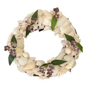 Lovely Purple Violet Flowers Sea Shell Frame Wreath