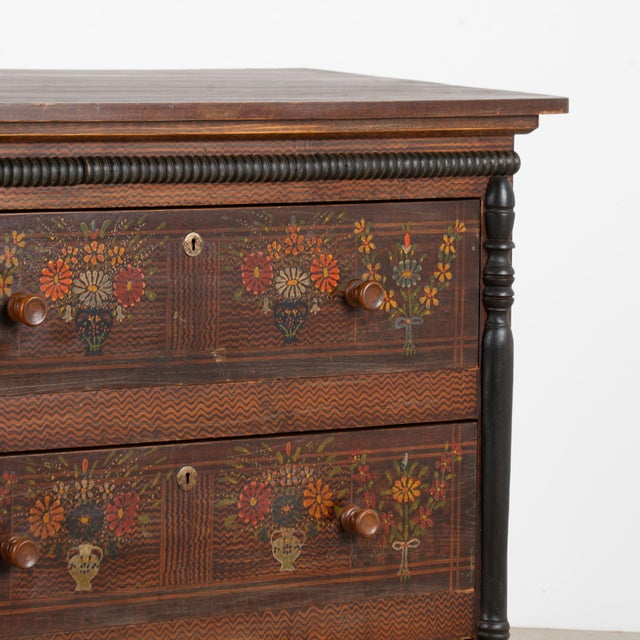 19th Century Hungarian Original Hand-Painted Pine Chest of Three Drawers For Sale - Image 12 of 16
