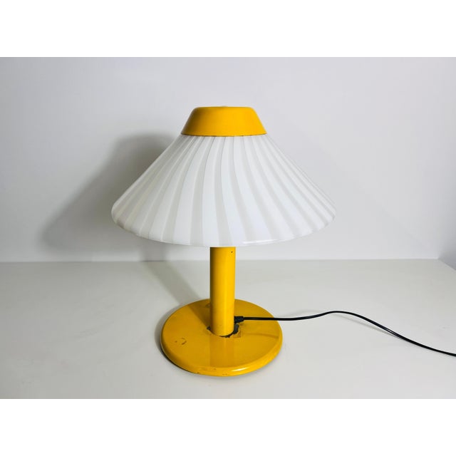 Heavy Yellow Metal and Glass Table Lamp, 1960s, Italy For Sale - Image 9 of 12