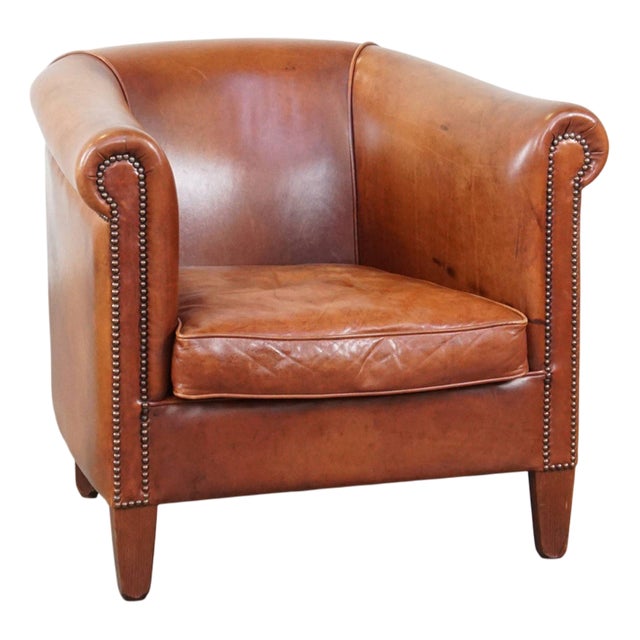 Cognac-Colored Cowhide Leather Club Chair For Sale