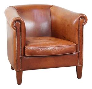 Cognac-Colored Cowhide Leather Club Chair