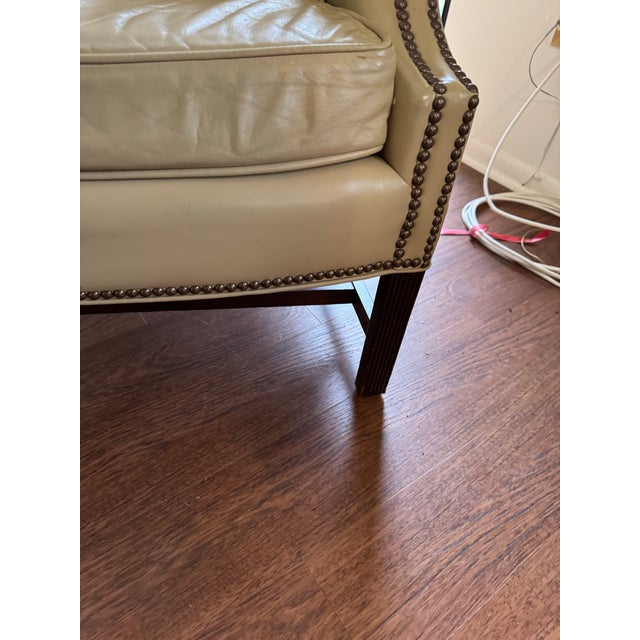 Mid 20th Century VTG Classic Leather Inc Mahogany Chippendale Wingback Chair Tufted Armchair MCM For Sale - Image 5 of 10